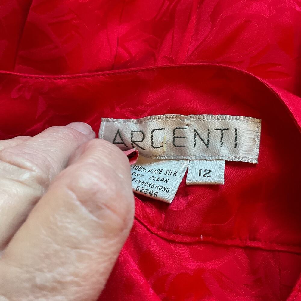 Argenti Red 2pc 100% Pure Silk Blouse & Skirt Party Christmas Suit 12 - Picture 7 of 10